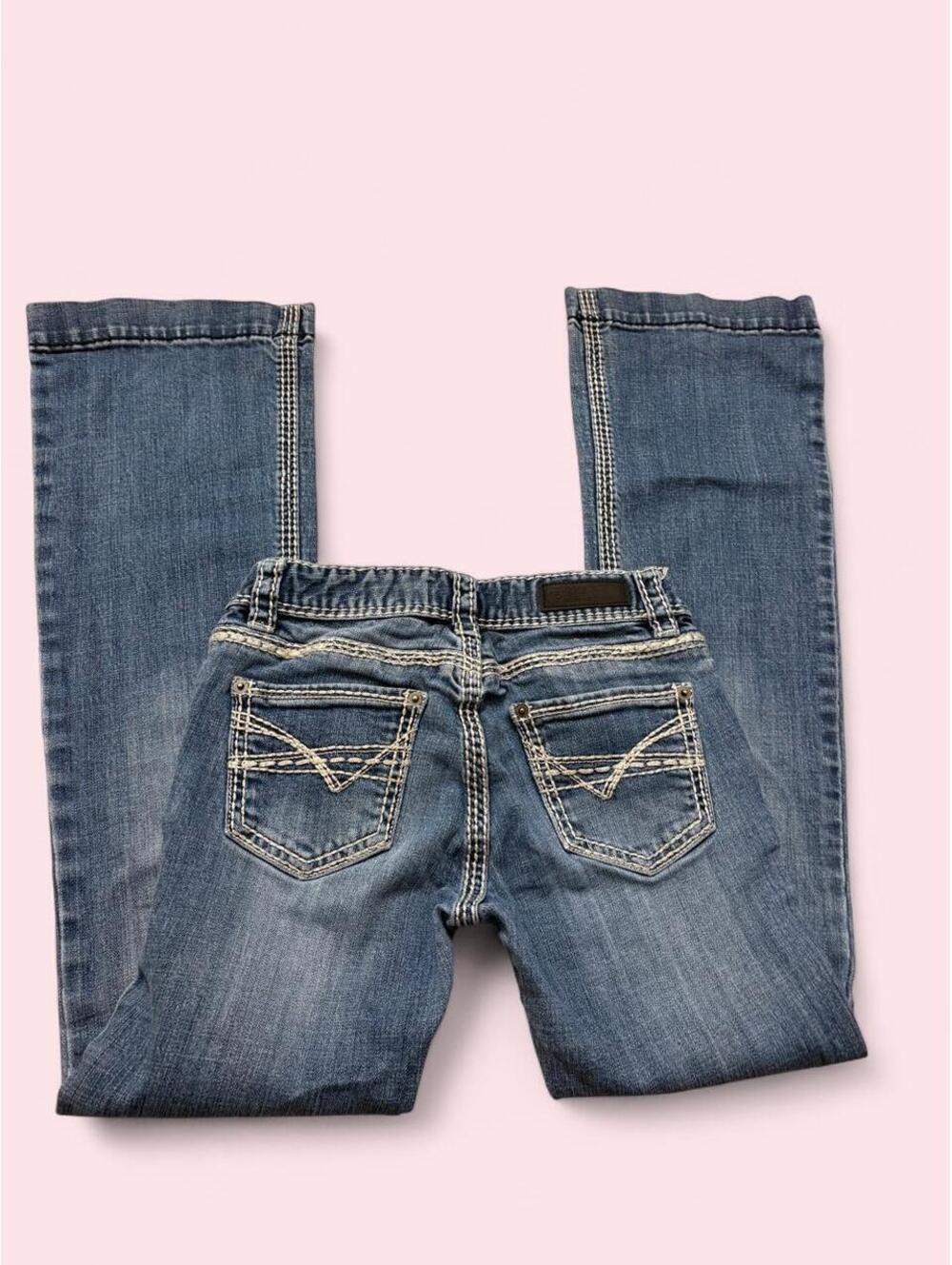 Rock and Roll Denim Y2K 2000’s style low rise double stitched flared jeans